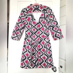 Chapter One printed belted jacket cotton 3/4 sleeve black white pink 4 xs small